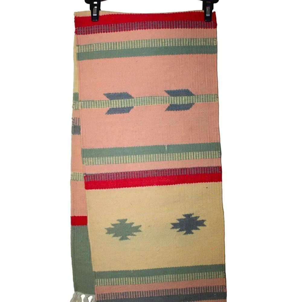 Hand loomed Art Southwestern table runner Pastel colors Geometric Folk Oaxacan?